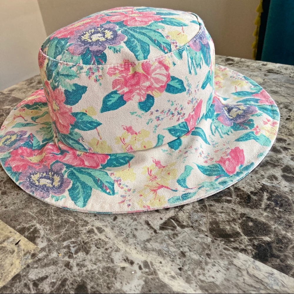 Vintage floral tan & pink floppy summer bucket hat - Picture 1 of 7